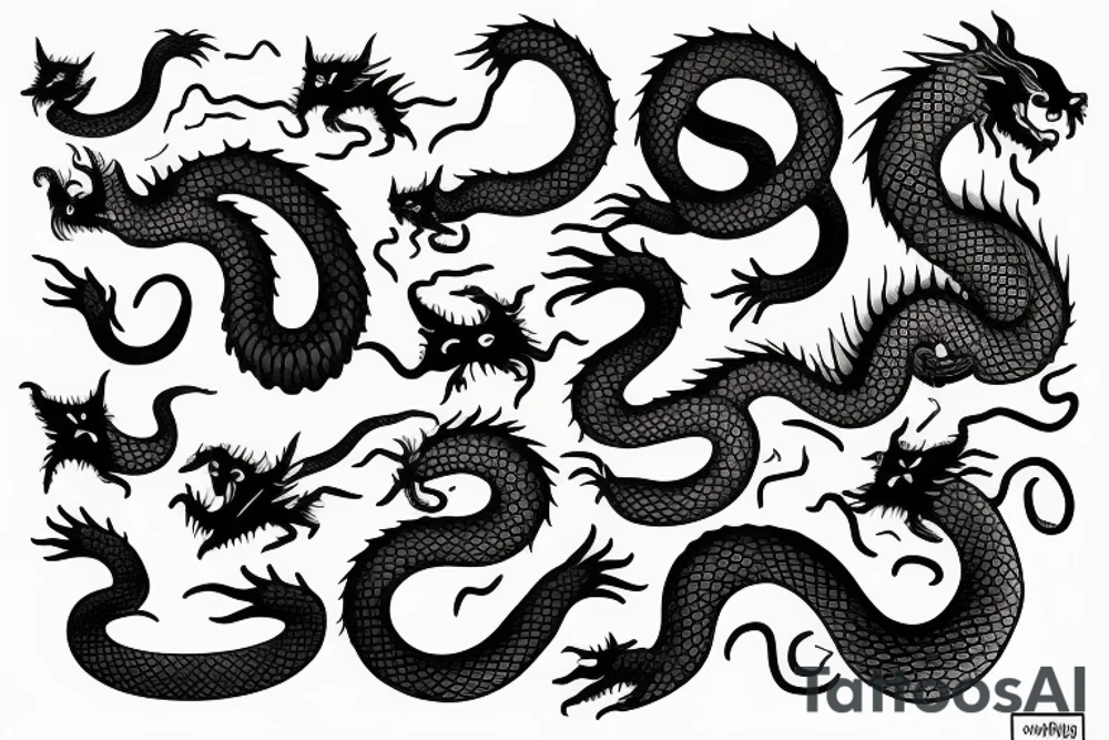 dragon's head，cat's body，snake's tail tattoo idea