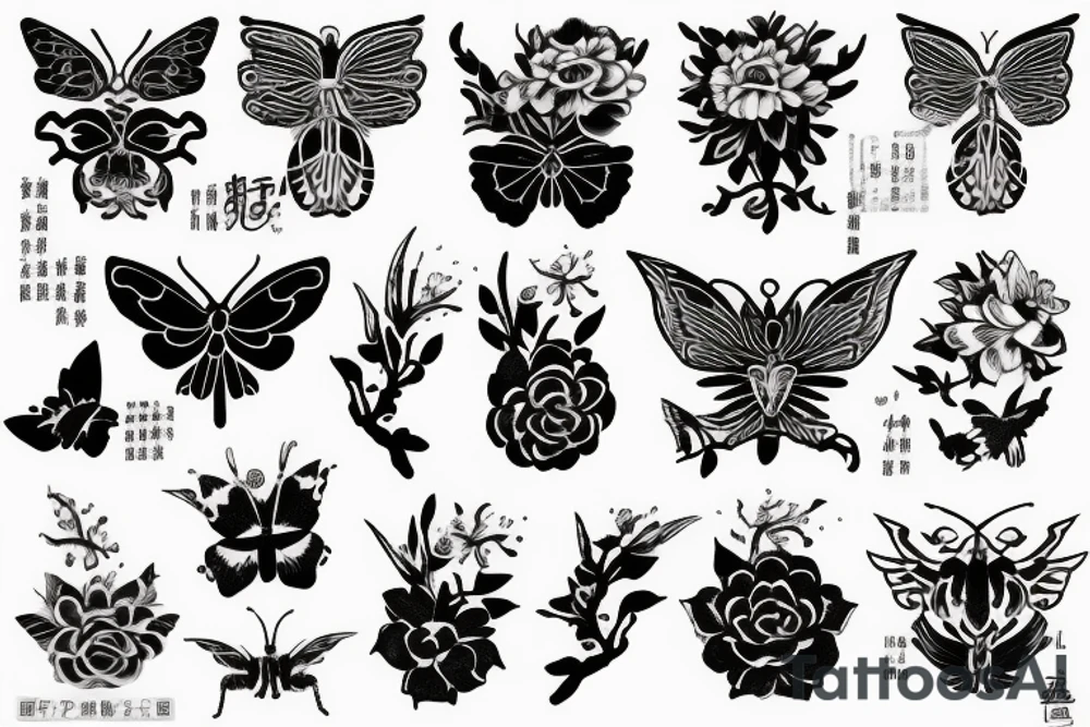 蝴蝶在玫瑰花上图片中有HJ字母 tattoo idea