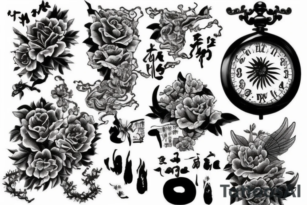 蝴蝶在玫瑰花上 图片中需要有H J的字母 需要突出 tattoo idea