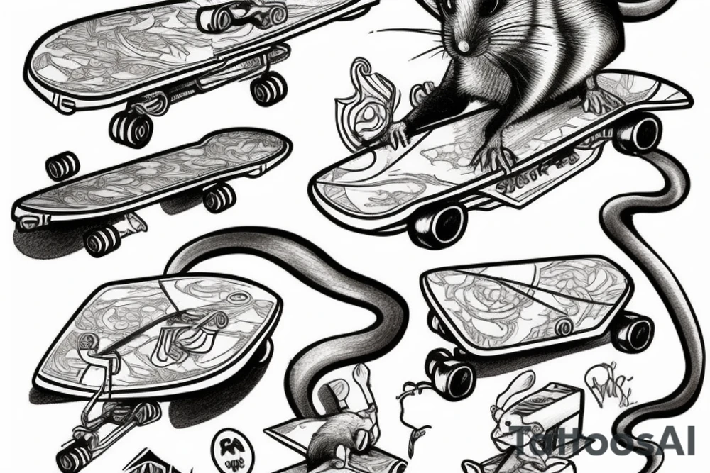 rat on skateboard tattoo idea