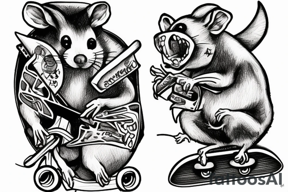 rat on skateboard tattoo idea