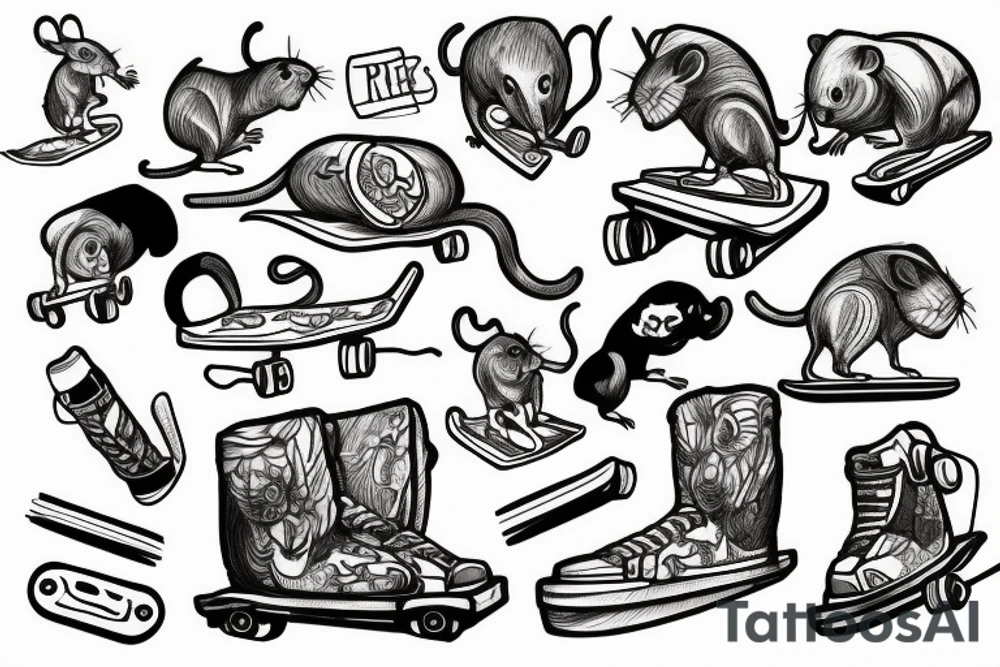 rat on skateboard tattoo idea