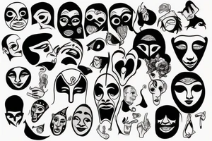 surreal comedy and tragedy mask tattoo idea