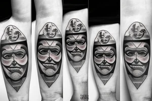 surreal comedy and tragedy mask tattoo idea