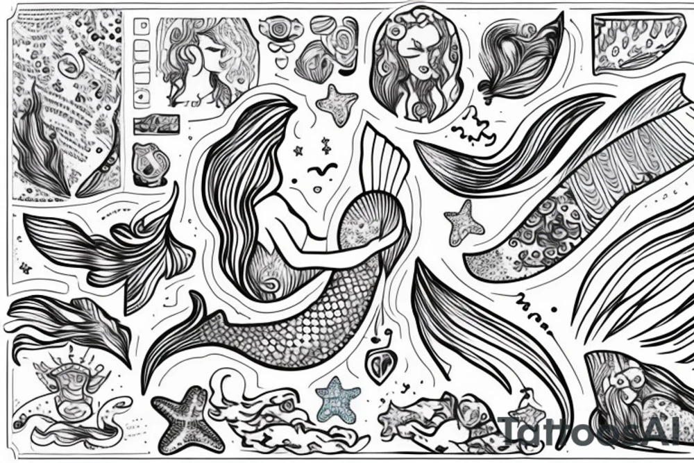 Friendly Mermaid waving a peace sign tattoo idea