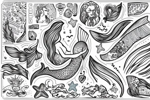 Friendly Mermaid waving a peace sign tattoo idea