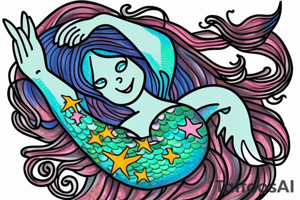 Realistic Mermaid doing a peace sign tattoo idea