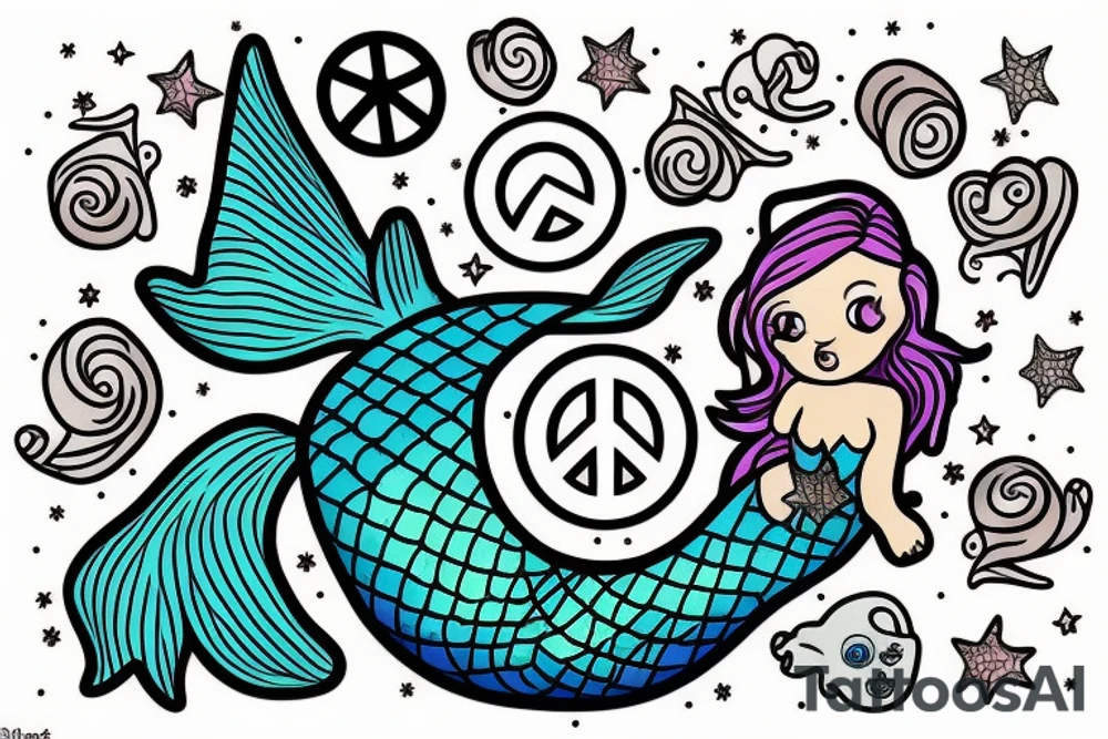 Realistic Mermaid doing a peace sign tattoo idea