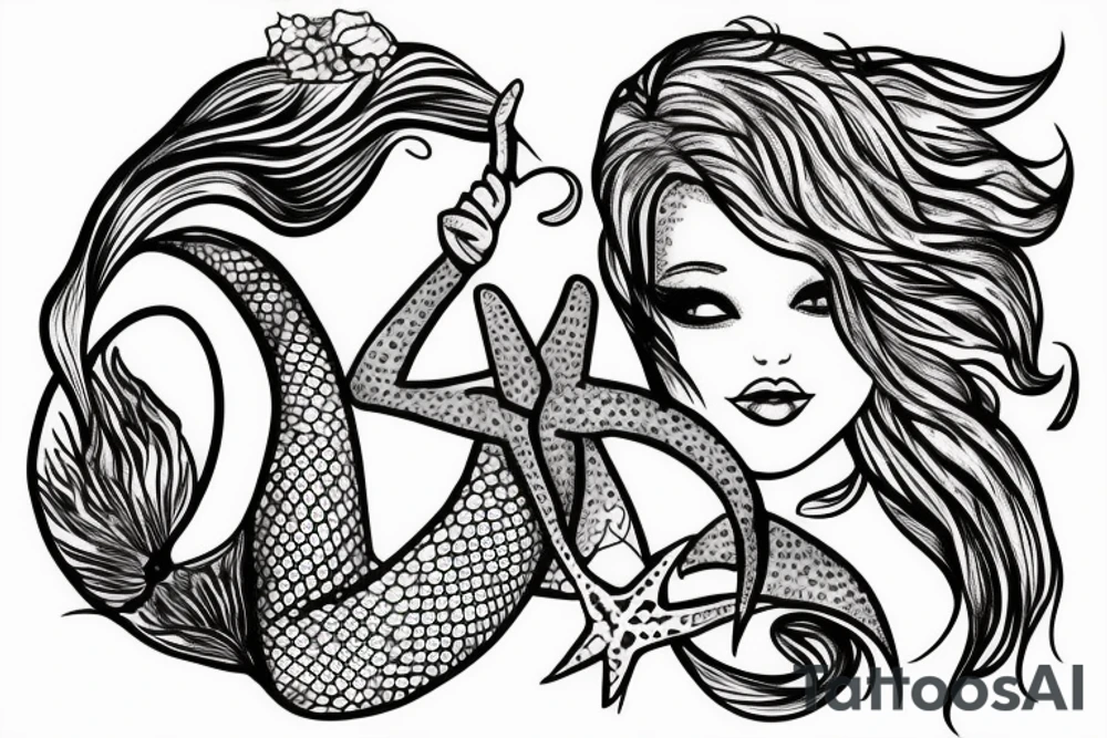 Realistic Mermaid doing a peace sign tattoo idea