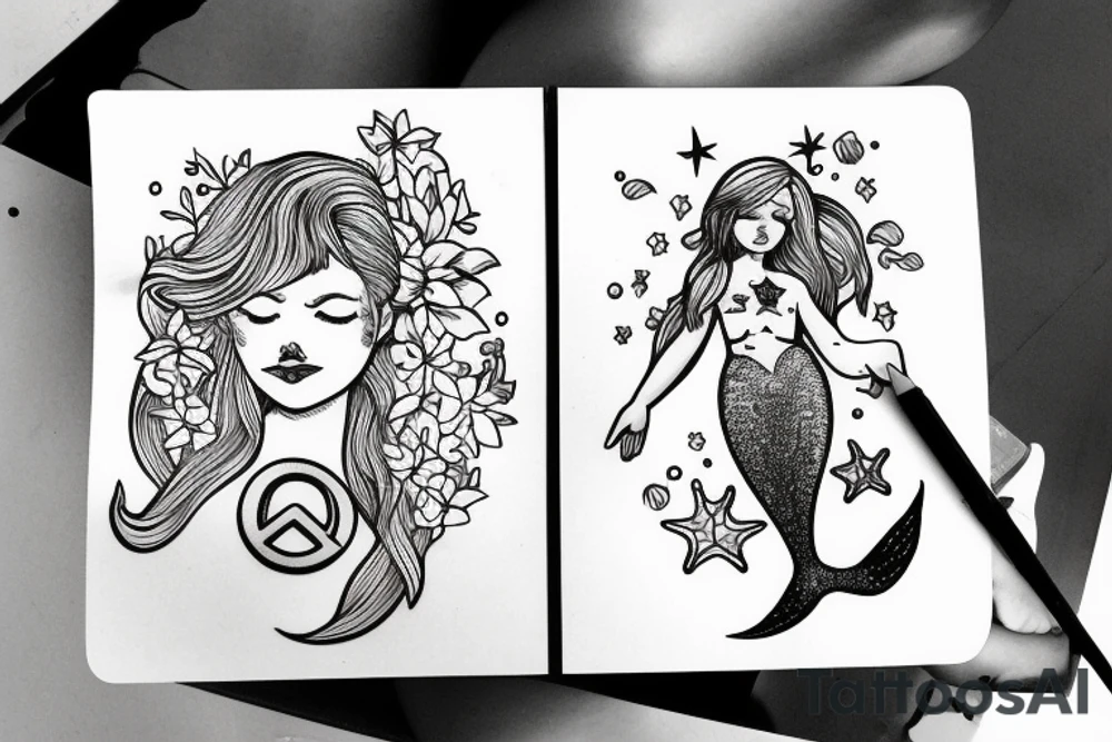 Realistic Mermaid doing a peace sign tattoo idea