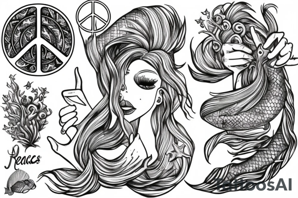 Realistic Mermaid doing a peace sign tattoo idea