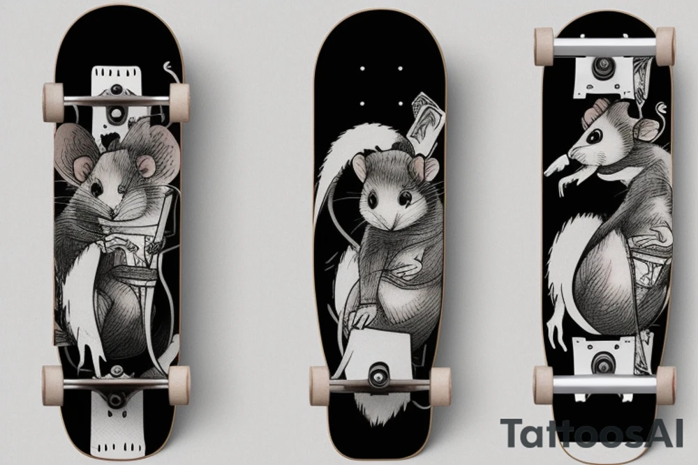 rat sit on skateboard tattoo idea