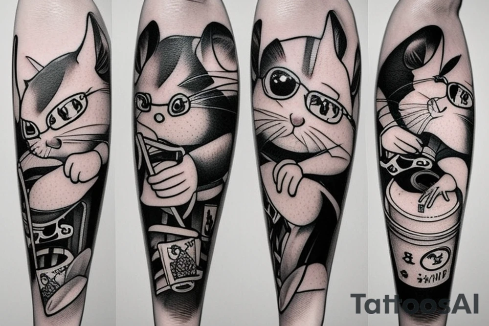rat sit on skateboard tattoo idea