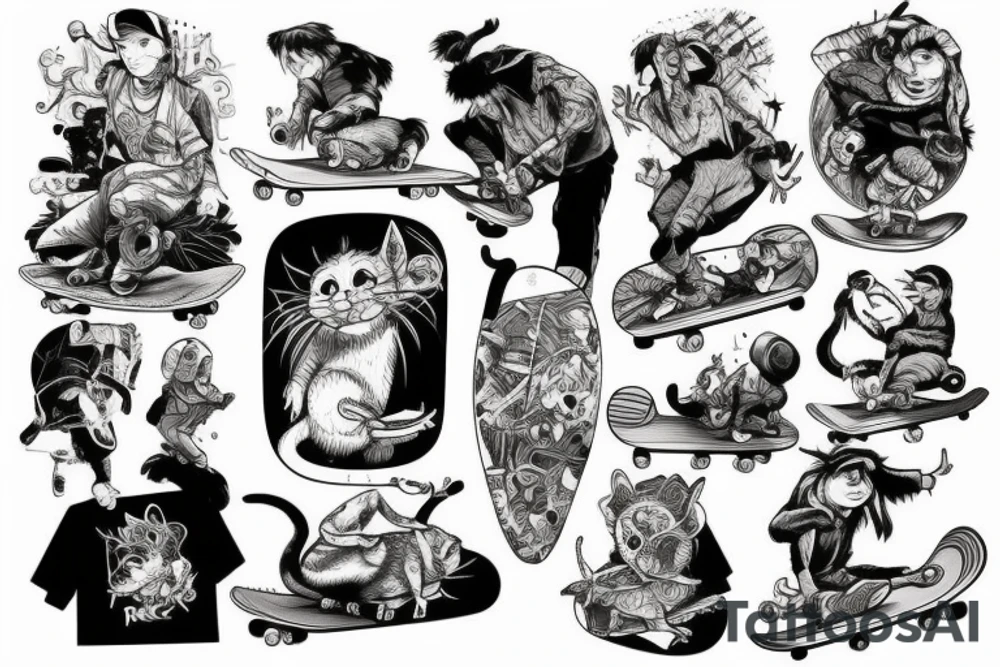 rat sit on skateboard tattoo idea