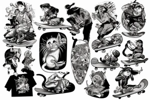 rat sit on skateboard tattoo idea