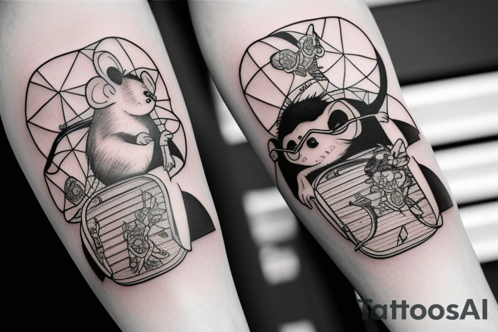 rat sit on skateboard tattoo idea