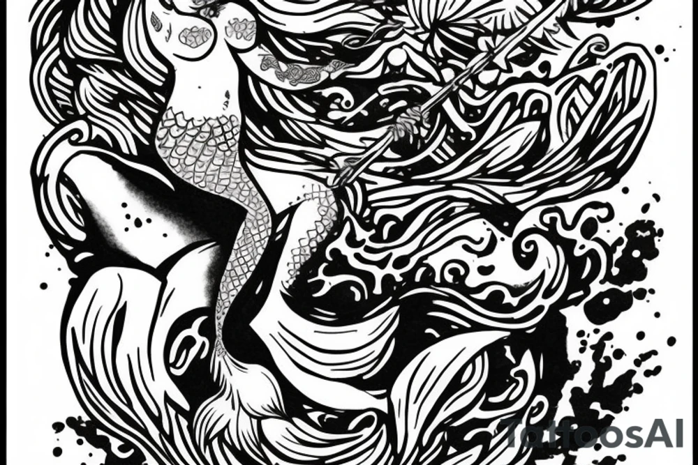 Fat Mermaid warrior with trident tattoo idea