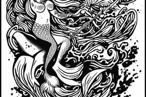 Fat Mermaid warrior with trident tattoo idea