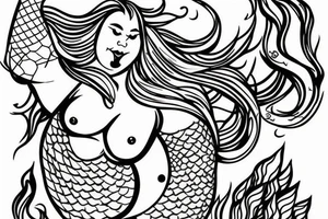 Fat Mermaid warrior with trident tattoo idea