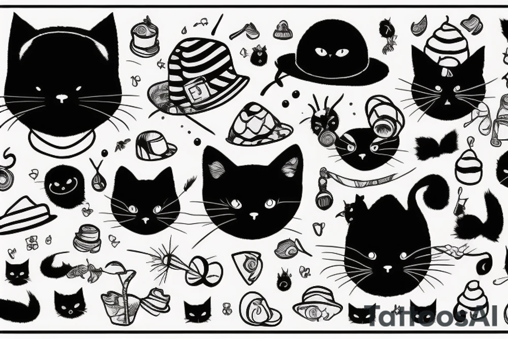 black cat with a funny hat and sweater tattoo idea
