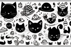 black cat with a funny hat and sweater tattoo idea