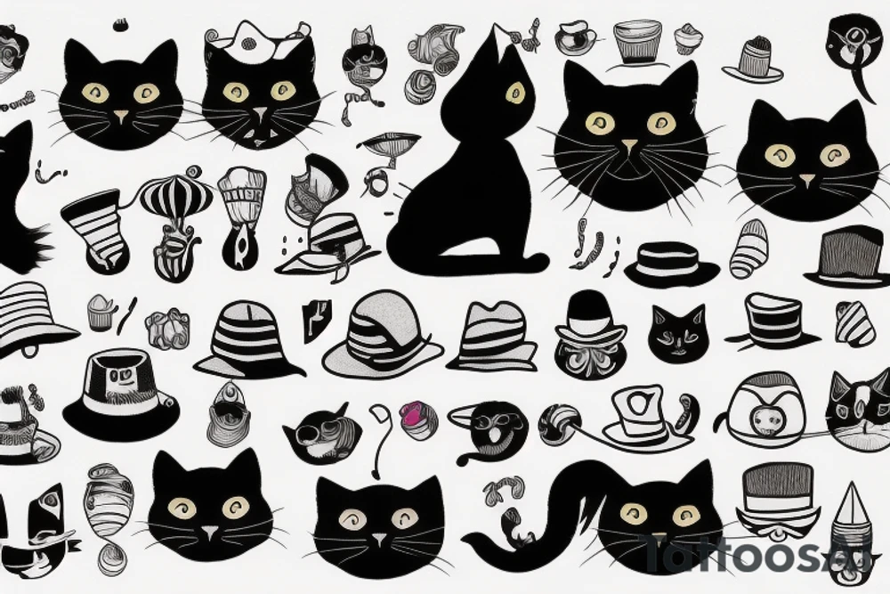 black cat with a funny hat and sweater tattoo idea