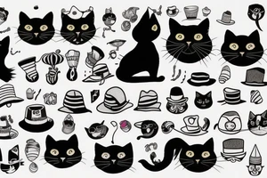 black cat with a funny hat and sweater tattoo idea