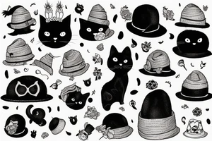 black cat with a funny hat and sweater tattoo idea