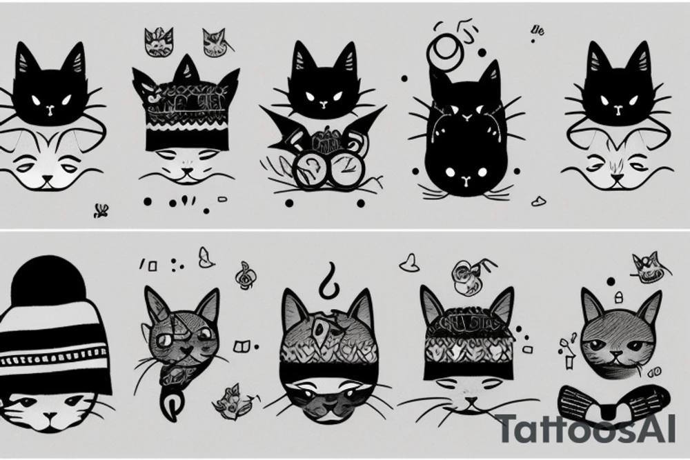 black cat with a funny hat and sweater tattoo idea