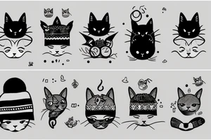 black cat with a funny hat and sweater tattoo idea