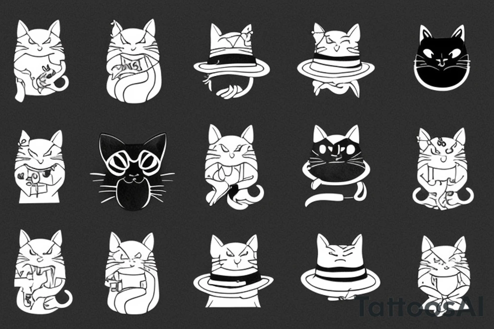 black cat with a funny hat and sweater tattoo idea