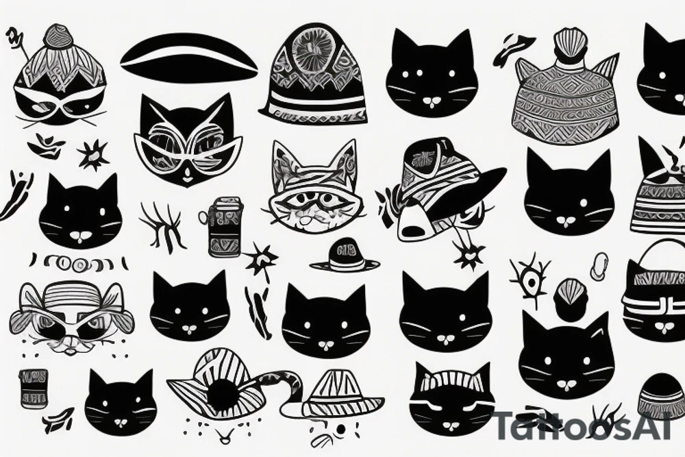 black cat with a funny hat and sweater tattoo idea