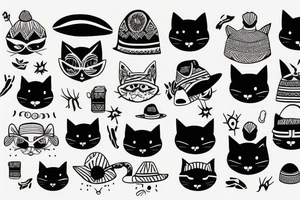 black cat with a funny hat and sweater tattoo idea