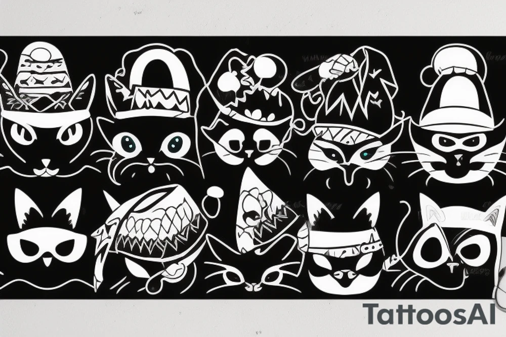 black cat with a funny hat and sweater tattoo idea