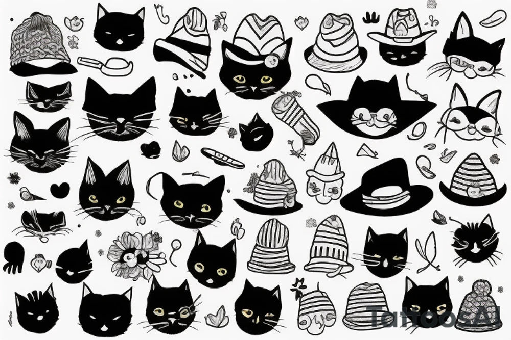 black cat with a funny hat and sweater tattoo idea