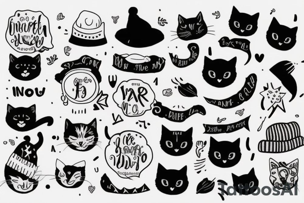black cat with a funny hat and sweater tattoo idea