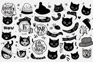 black cat with a funny hat and sweater tattoo idea
