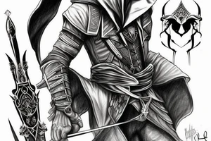 Assassin's creed assassin on the roof looking down the xity tattoo idea