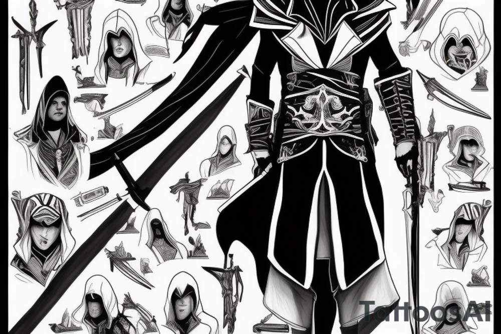 Assassin's creed assassin on the roof looking down the xity tattoo idea