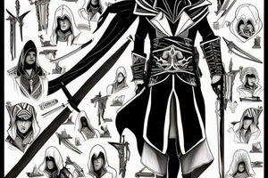 Assassin's creed assassin on the roof looking down the xity tattoo idea