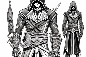 Assassin's creed assassin on the roof looking down the city tattoo idea