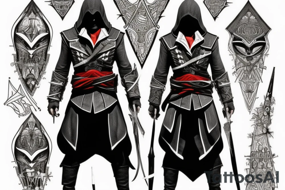Assassin's creed assassin on the roof looking down the city in modern times tattoo idea