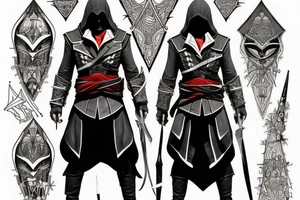 Assassin's creed assassin on the roof looking down the city in modern times tattoo idea