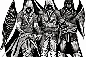 Assassin's creed assassin on the roof looking down at the city in modern times tattoo idea
