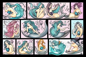 Mermaids drinking whiskey use pastel colors tattoo idea