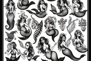 Mermaids drinking whiskey use pastel colors tattoo idea
