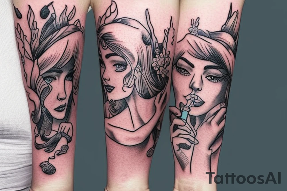 Mermaids drinking whiskey use pastel colors tattoo idea