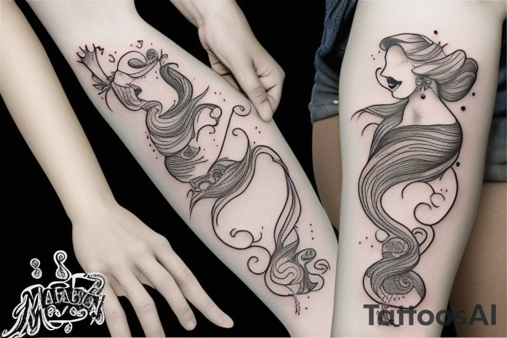 Mermaids drinking whiskey use pastel colors tattoo idea