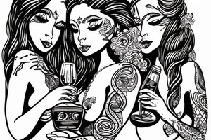 Mermaids drinking whiskey use pastel colors tattoo idea