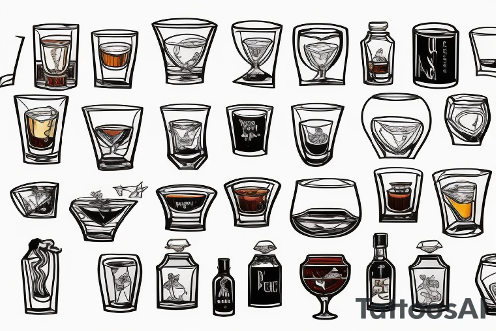 Whiskey glass with Patel colours white background tattoo idea